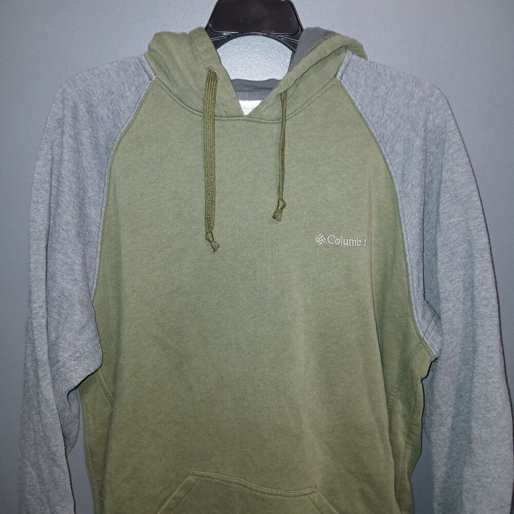 Men's Columbia Pullover Hooded Sweatshirt Large Green Gray Hoodie - Picture 2 of 6